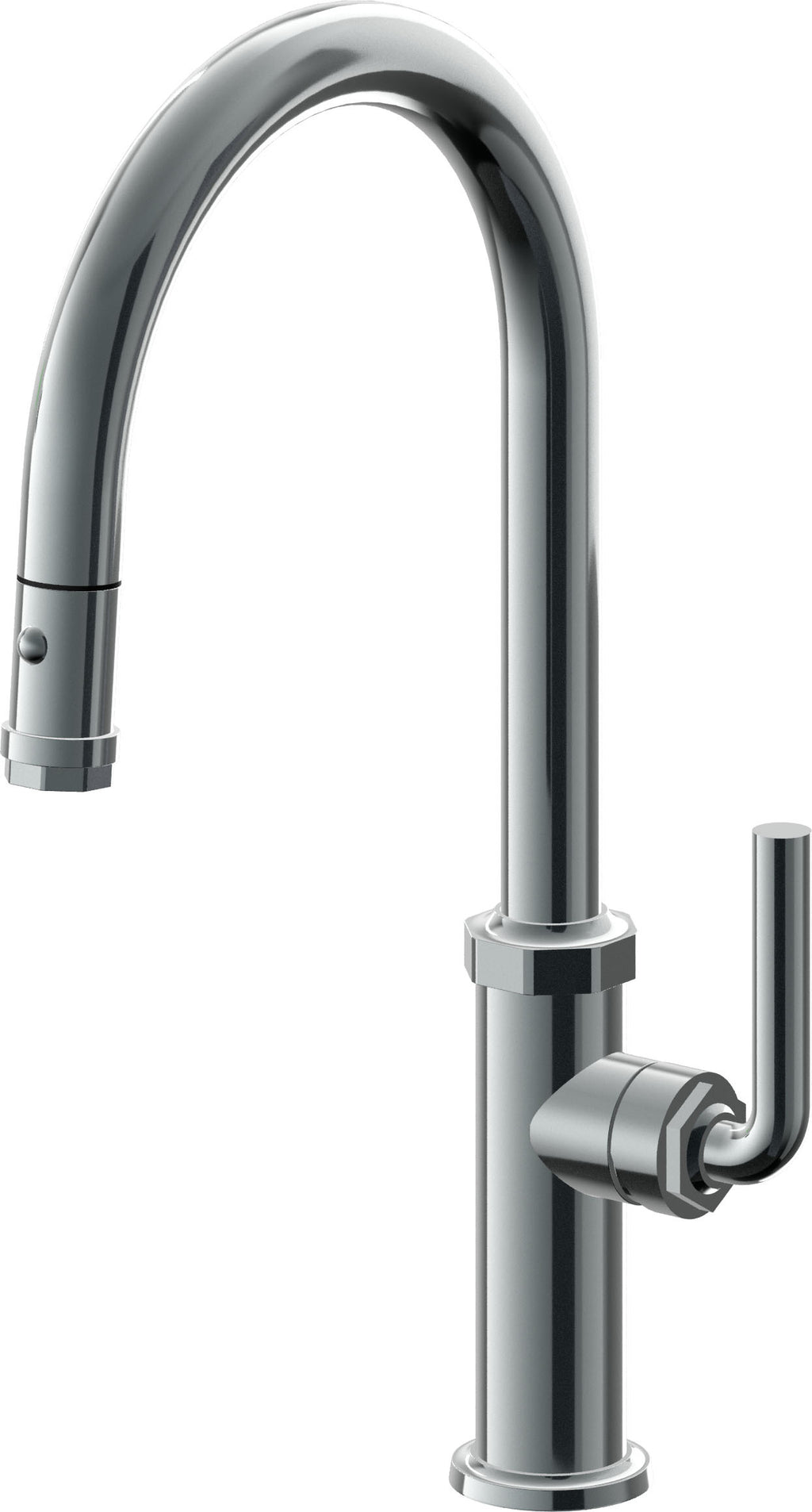 California Faucets Descanso Llave de Cocina con Rociador Extraíble hacia Abajo Industrial con Rociador de Botón - High Pico en Arco - Níquel Negro