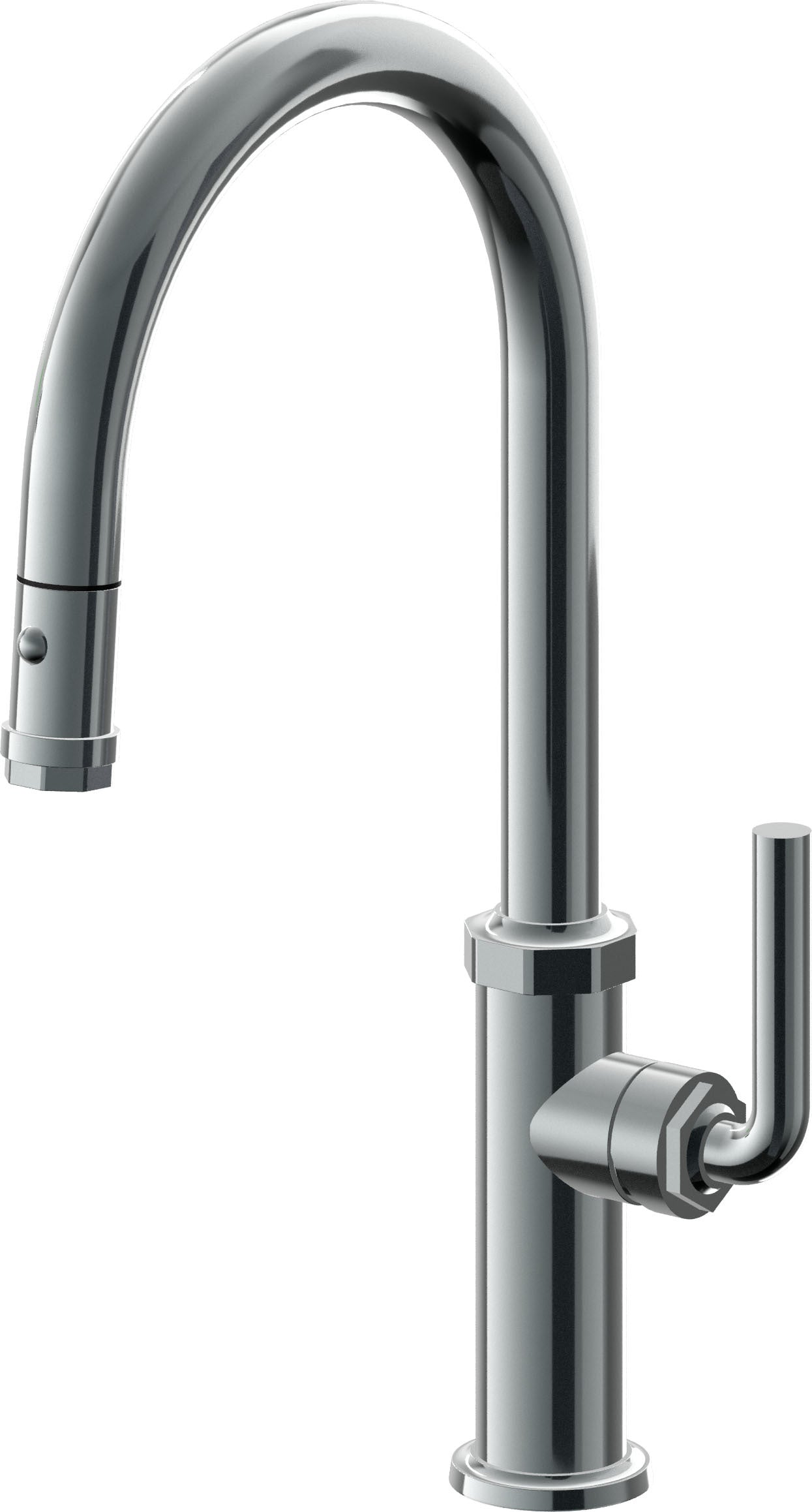 California Faucets Descanso Llave de Cocina con Rociador Extraíble hacia Abajo Industrial con Rociador de Botón - High Pico en Arco - Níquel Negro