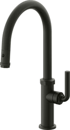 California Faucets Descanso Llave de Cocina con Rociador Extraíble hacia Abajo Industrial con Rociador de Botón - High Pico en Arco - Bronce Bella Terra