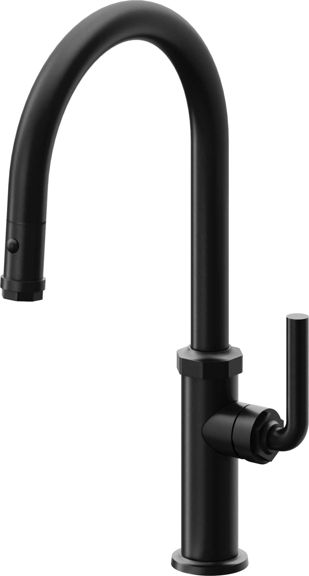 California Faucets Descanso Llave de Cocina con Rociador Extraíble hacia Abajo Industrial con Rociador de Botón - High Pico en Arco - Negro Mate