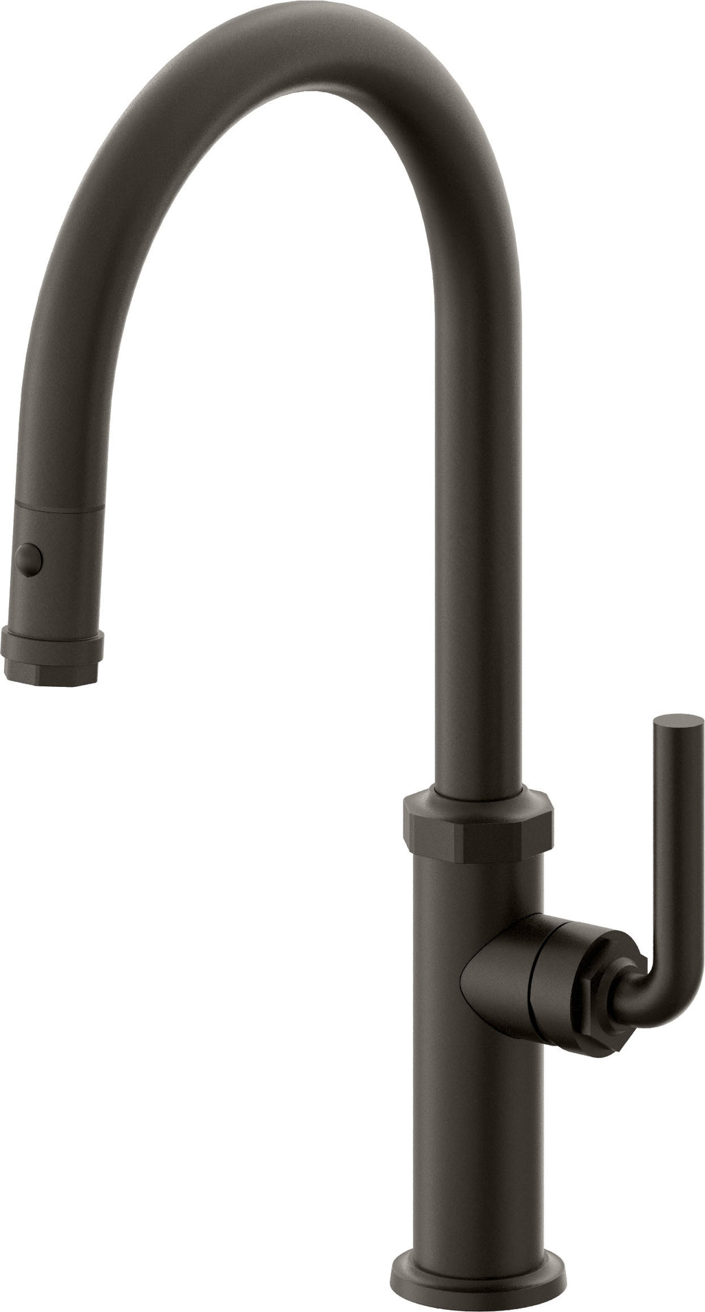 California Faucets Descanso Llave de Cocina con Rociador Extraíble hacia Abajo Industrial con Rociador de Botón - High Pico en Arco - Bronce Oscuro