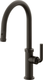 California Faucets Descanso Llave de Cocina con Rociador Extraíble hacia Abajo Industrial con Rociador de Botón - High Pico en Arco - Bronce Oscuro