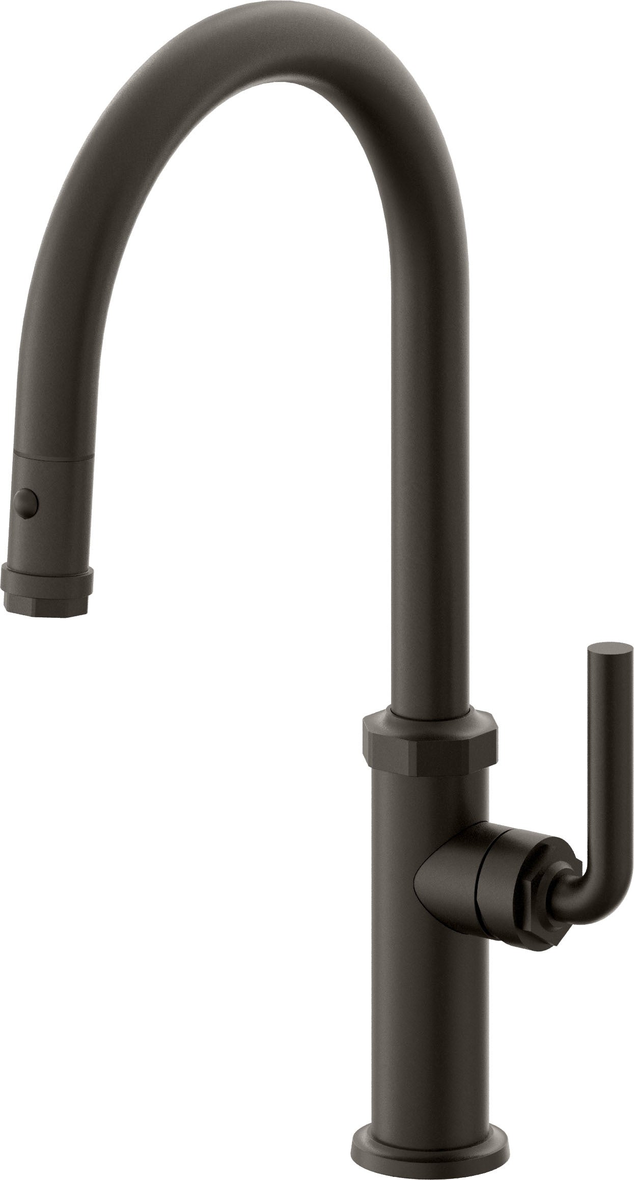 California Faucets Descanso Llave de Cocina con Rociador Extraíble hacia Abajo Industrial con Rociador de Botón - High Pico en Arco - Bronce Oscuro