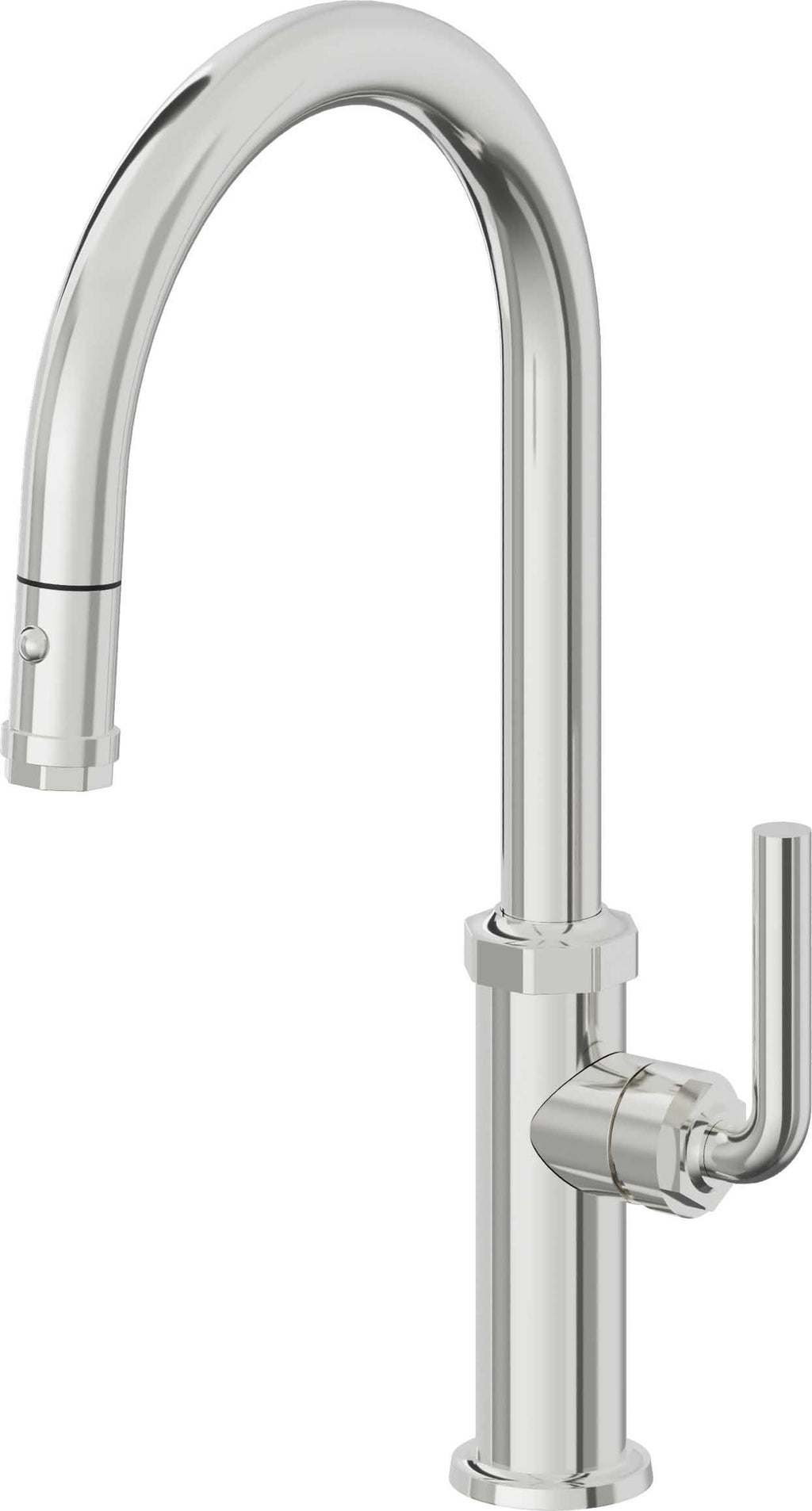 California Faucets Descanso Llave de Cocina con Rociador Extraíble hacia Abajo Industrial con Rociador de Botón - High Pico en Arco - Cromo Pulido