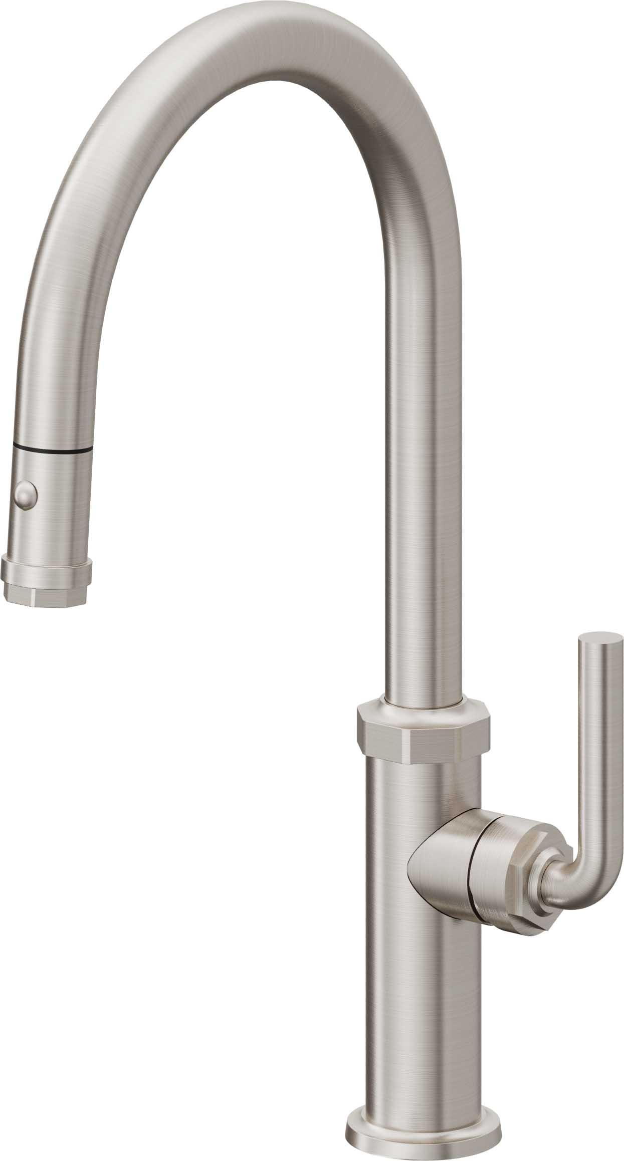 California Faucets Descanso Llave de Cocina con Rociador Extraíble hacia Abajo Industrial con Rociador de Botón - High Pico en Arco - Acero Inoxidable Ultra