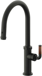 California Faucets Descanso Llave de Cocina con Rociador Extraíble hacia Abajo Industrial con Rociador de Botón - High Pico en Arco - Bronce Bella Terra