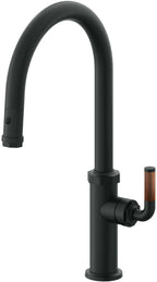 California Faucets Descanso Llave de Cocina con Rociador Extraíble hacia Abajo Industrial con Rociador de Botón - High Pico en Arco - Carbón
