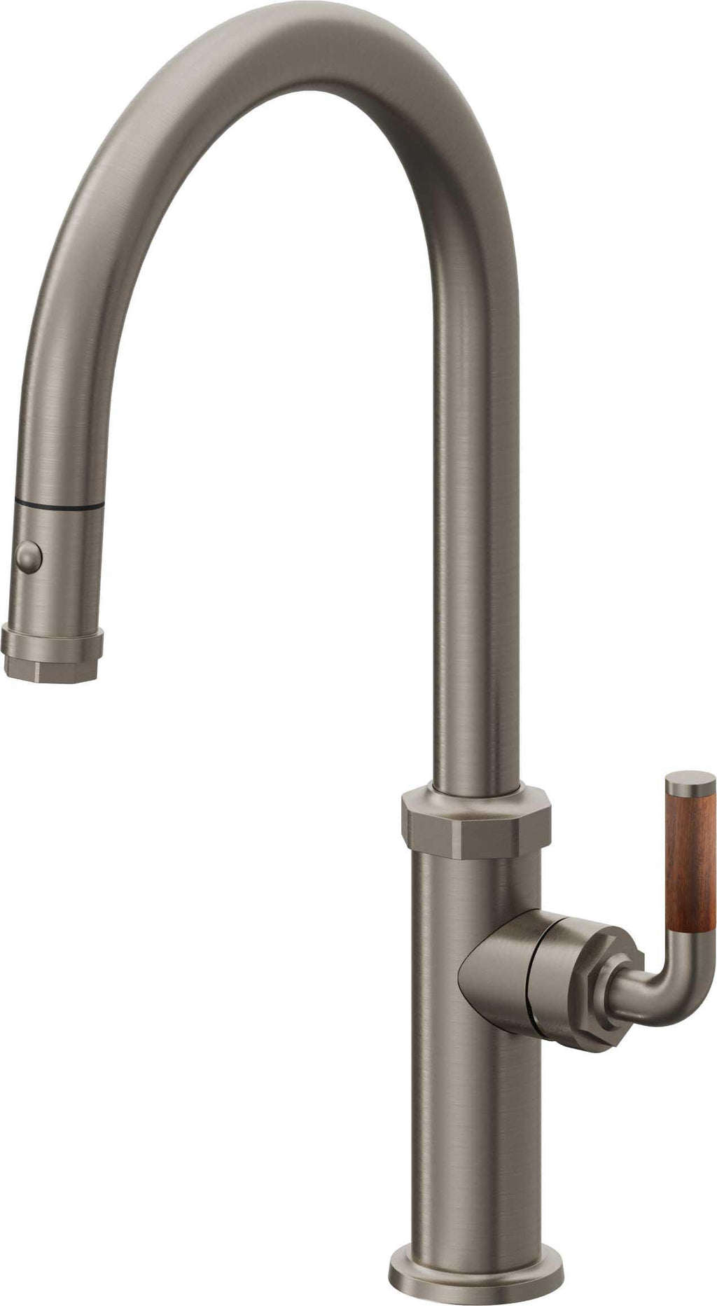 California Faucets Descanso Llave de Cocina con Rociador Extraíble hacia Abajo Industrial con Rociador de Botón - High Pico en Arco - Grafito