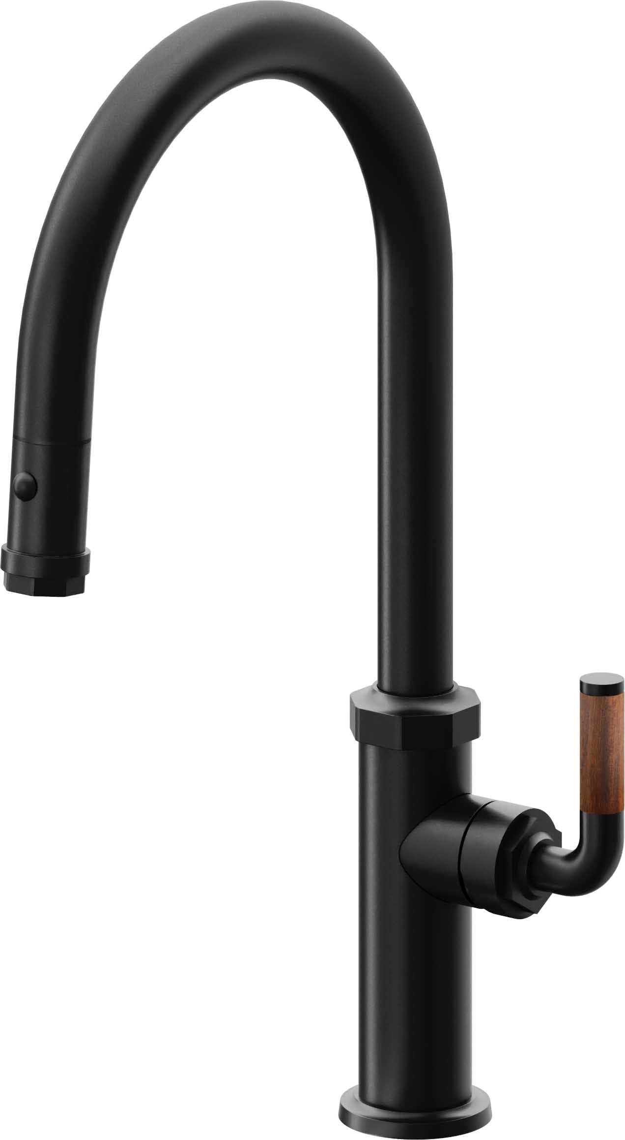 California Faucets Descanso Llave de Cocina con Rociador Extraíble hacia Abajo Industrial con Rociador de Botón - High Pico en Arco - Negro Mate