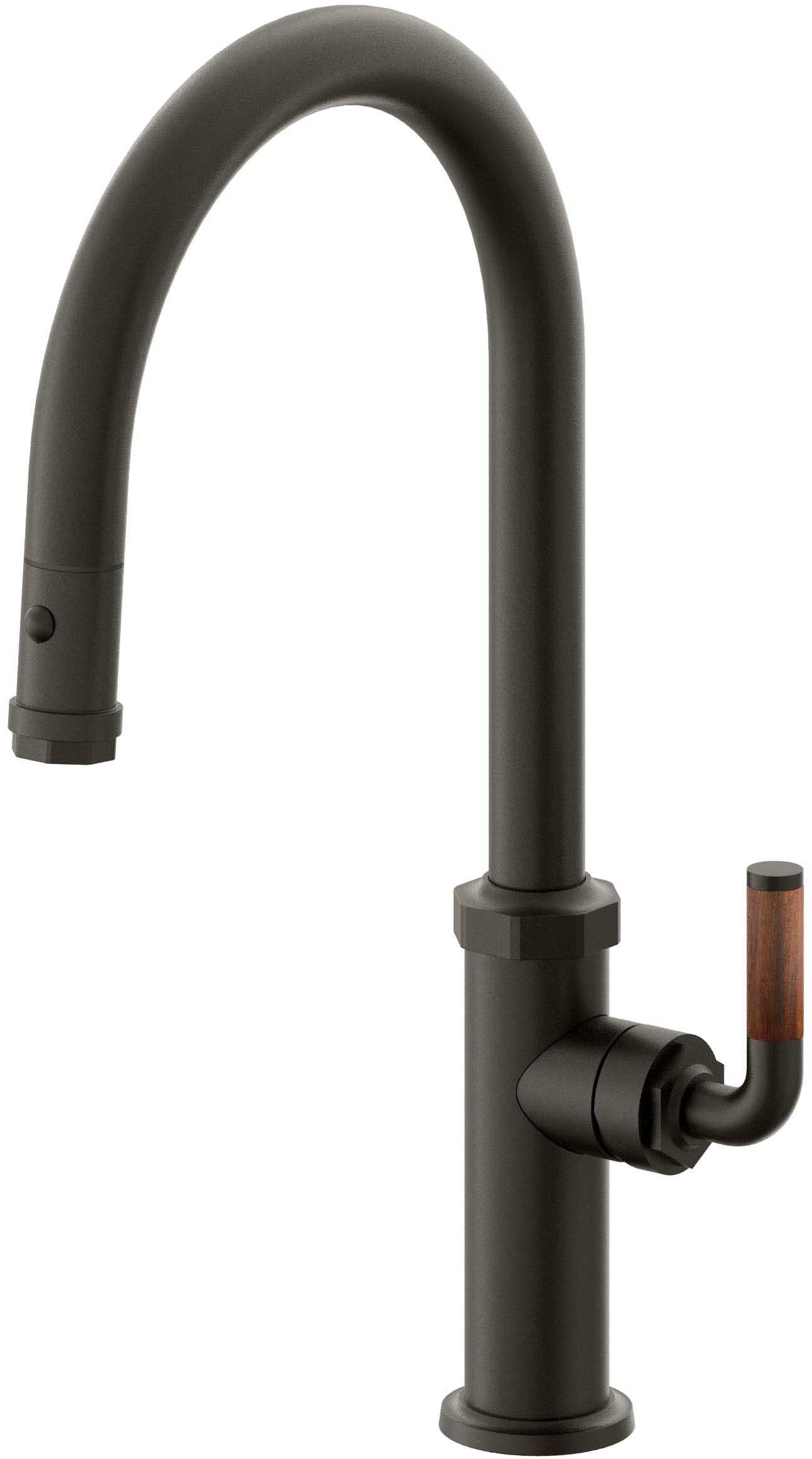 California Faucets Descanso Llave de Cocina con Rociador Extraíble hacia Abajo Industrial con Rociador de Botón - High Pico en Arco - Bronce Oscuro
