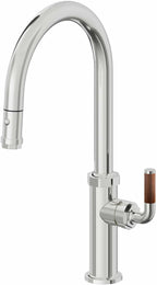 California Faucets Descanso Llave de Cocina con Rociador Extraíble hacia Abajo Industrial con Rociador de Botón - High Pico en Arco - Cromo Pulido