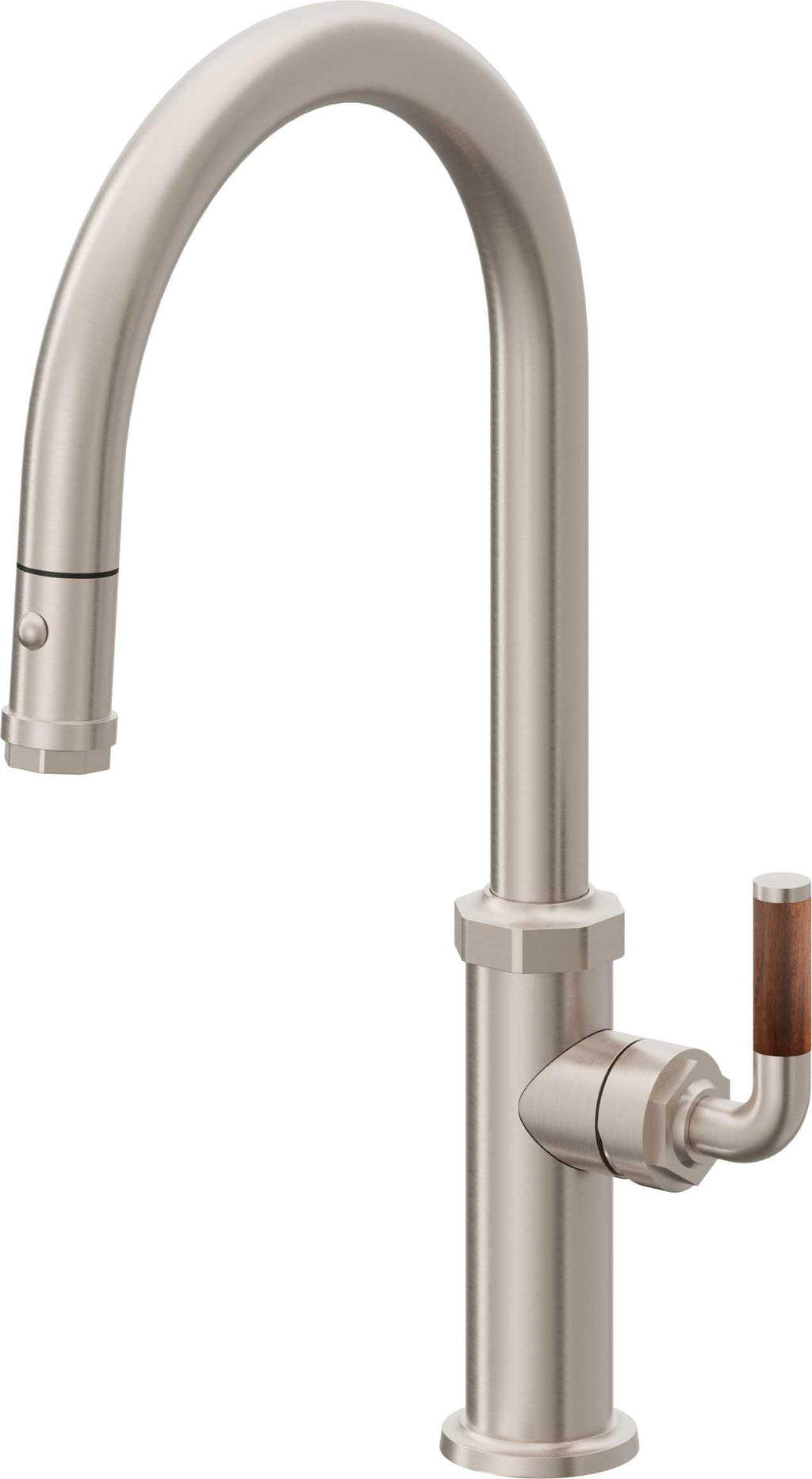 California Faucets Descanso Llave de Cocina con Rociador Extraíble hacia Abajo Industrial con Rociador de Botón - High Pico en Arco - Níquel Satinado