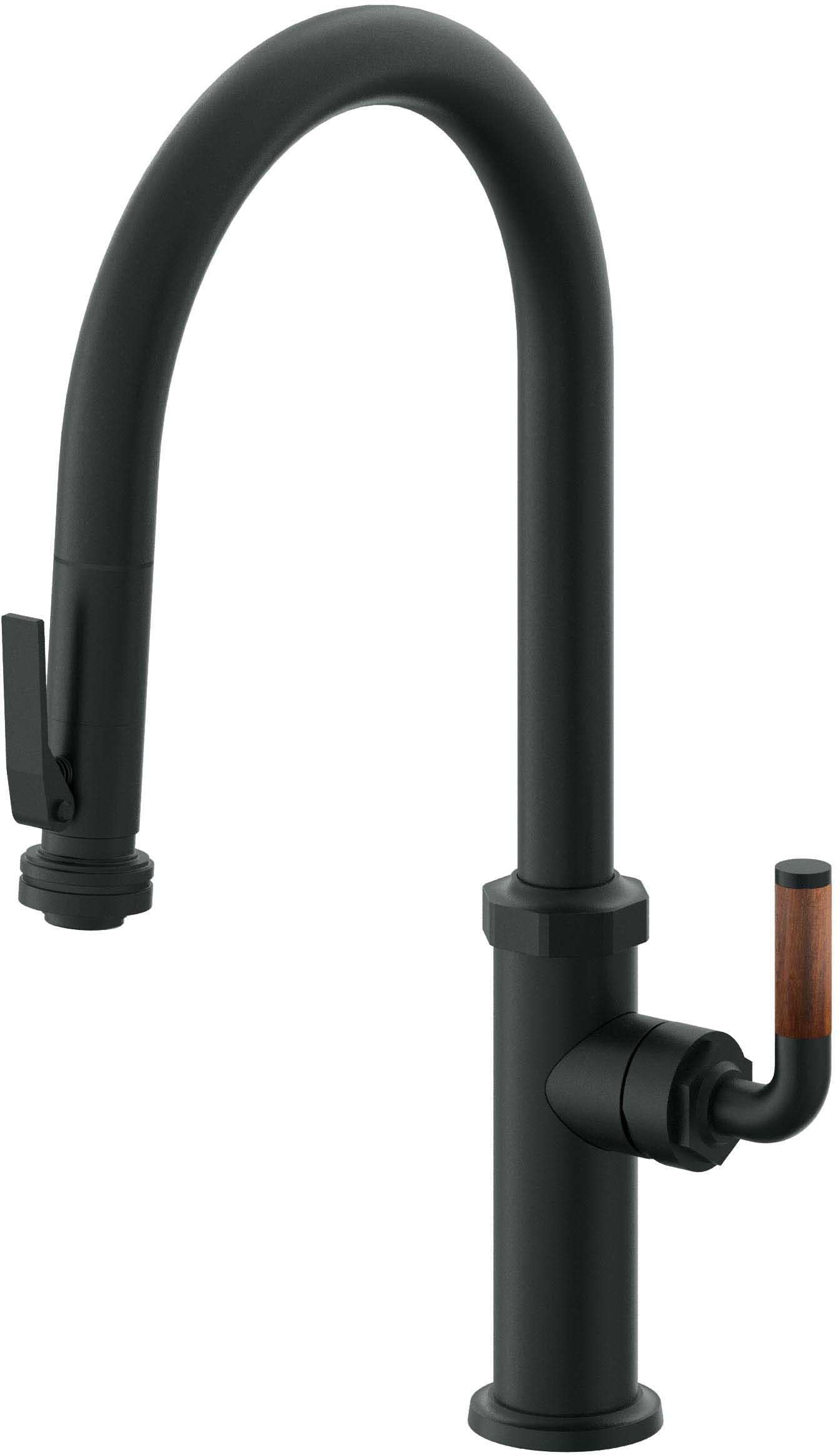 California Faucets Descanso Llave de Cocina con Rociador Extraíble hacia Abajo Industrial con Rociador de Compresión - High Pico en Arco - Carbón