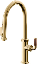 California Faucets Descanso Llave de Cocina con Rociador Extraíble hacia Abajo Industrial con Rociador de Compresión - High Pico en Arco - Oro Francés
