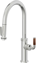 California Faucets Descanso Llave de Cocina con Rociador Extraíble hacia Abajo Industrial con Rociador de Compresión - High Pico en Arco - Cromo Pulido