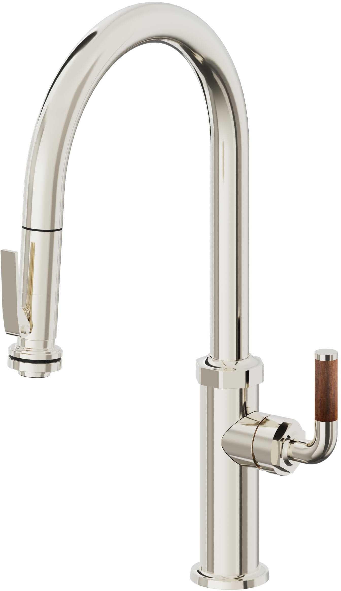 California Faucets Descanso Llave de Cocina con Rociador Extraíble hacia Abajo Industrial con Rociador de Compresión - High Pico en Arco - Níquel Pulido