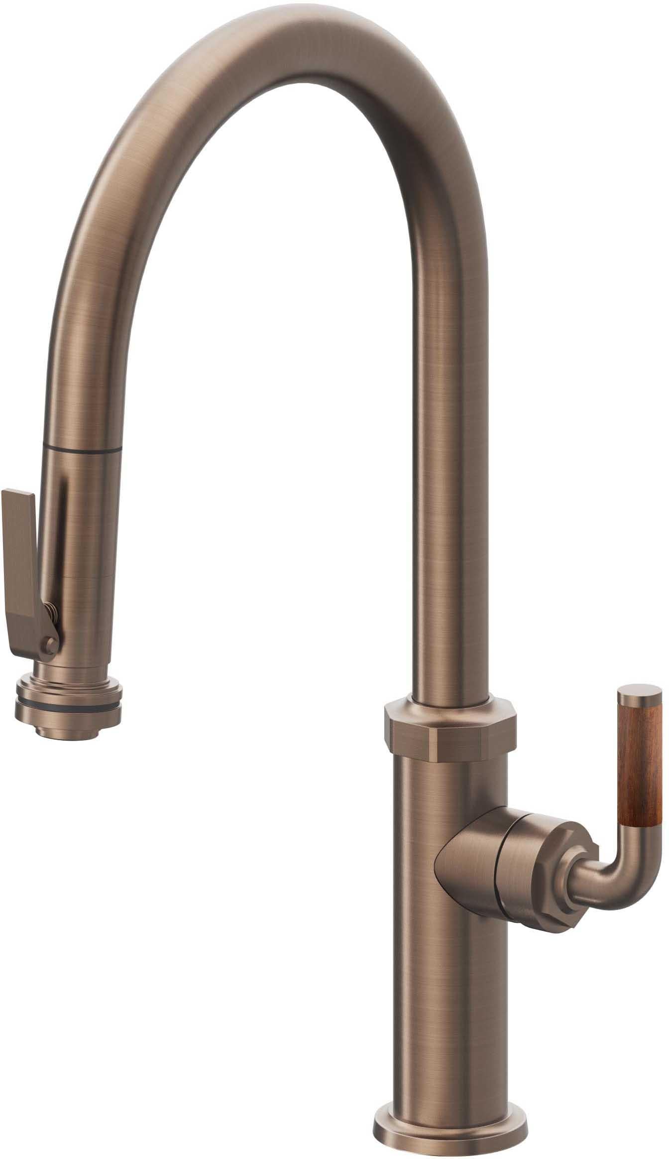 California Faucets Descanso Llave de Cocina con Rociador Extraíble hacia Abajo Industrial con Rociador de Compresión - High Pico en Arco - Bronce Satinado