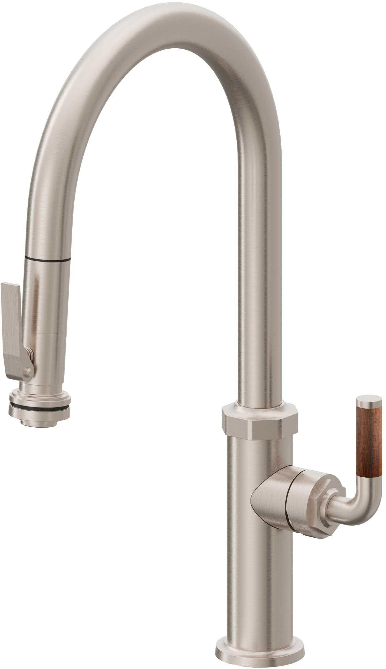 California Faucets Descanso Llave de Cocina con Rociador Extraíble hacia Abajo Industrial con Rociador de Compresión - High Pico en Arco - Níquel Satinado