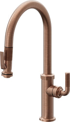 California Faucets Descanso Llave de Cocina con Rociador Extraíble hacia Abajo Industrial con Rociador de Compresión - High Pico en Arco - Cobre Antiguo Mate