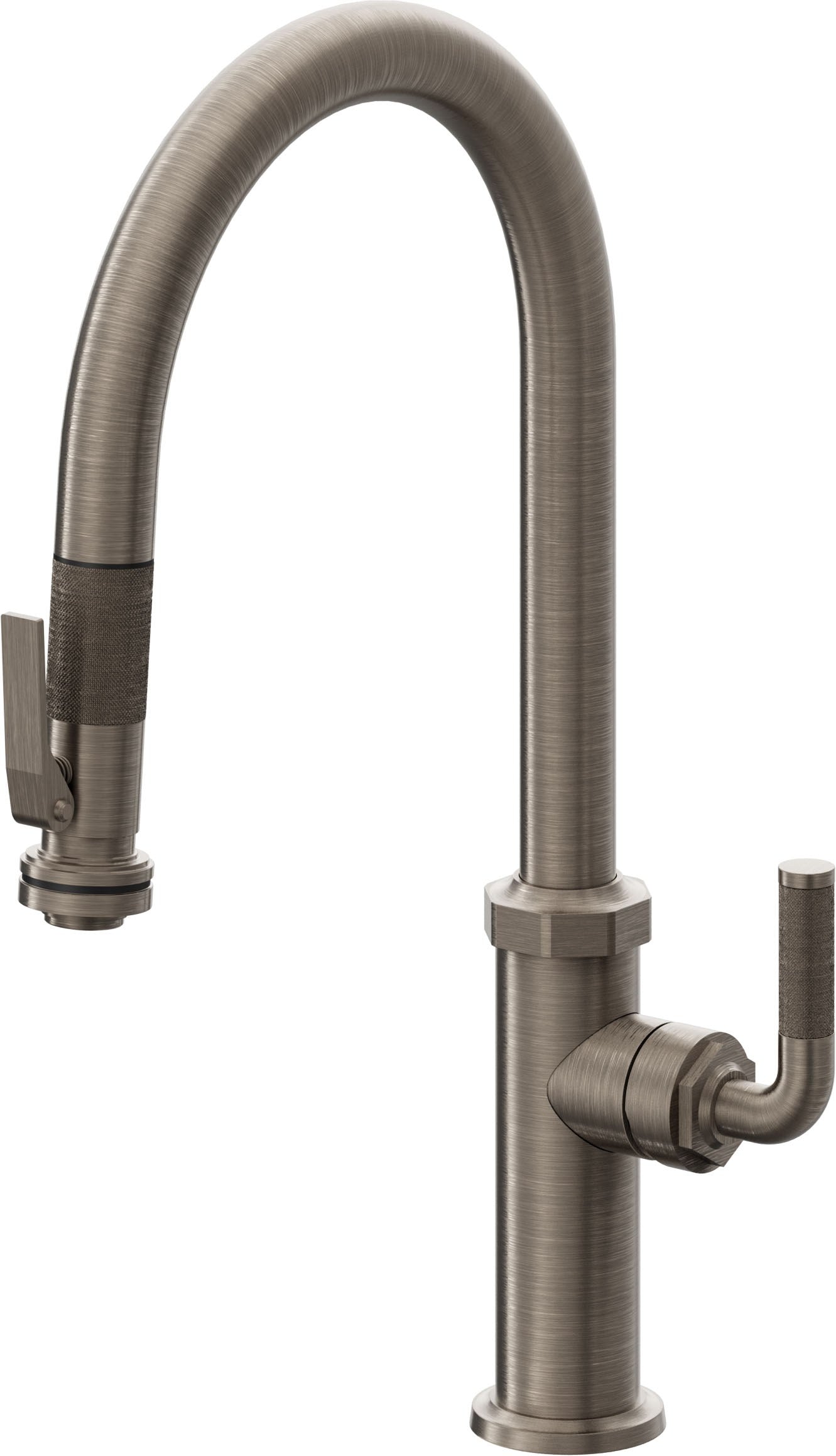 California Faucets Descanso Llave de Cocina con Rociador Extraíble hacia Abajo Industrial con Rociador de Compresión - High Pico en Arco - Níquel Antiguo Mate