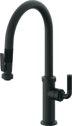 California Faucets Descanso Llave de Cocina con Rociador Extraíble hacia Abajo Industrial con Rociador de Compresión - High Pico en Arco - Carbón