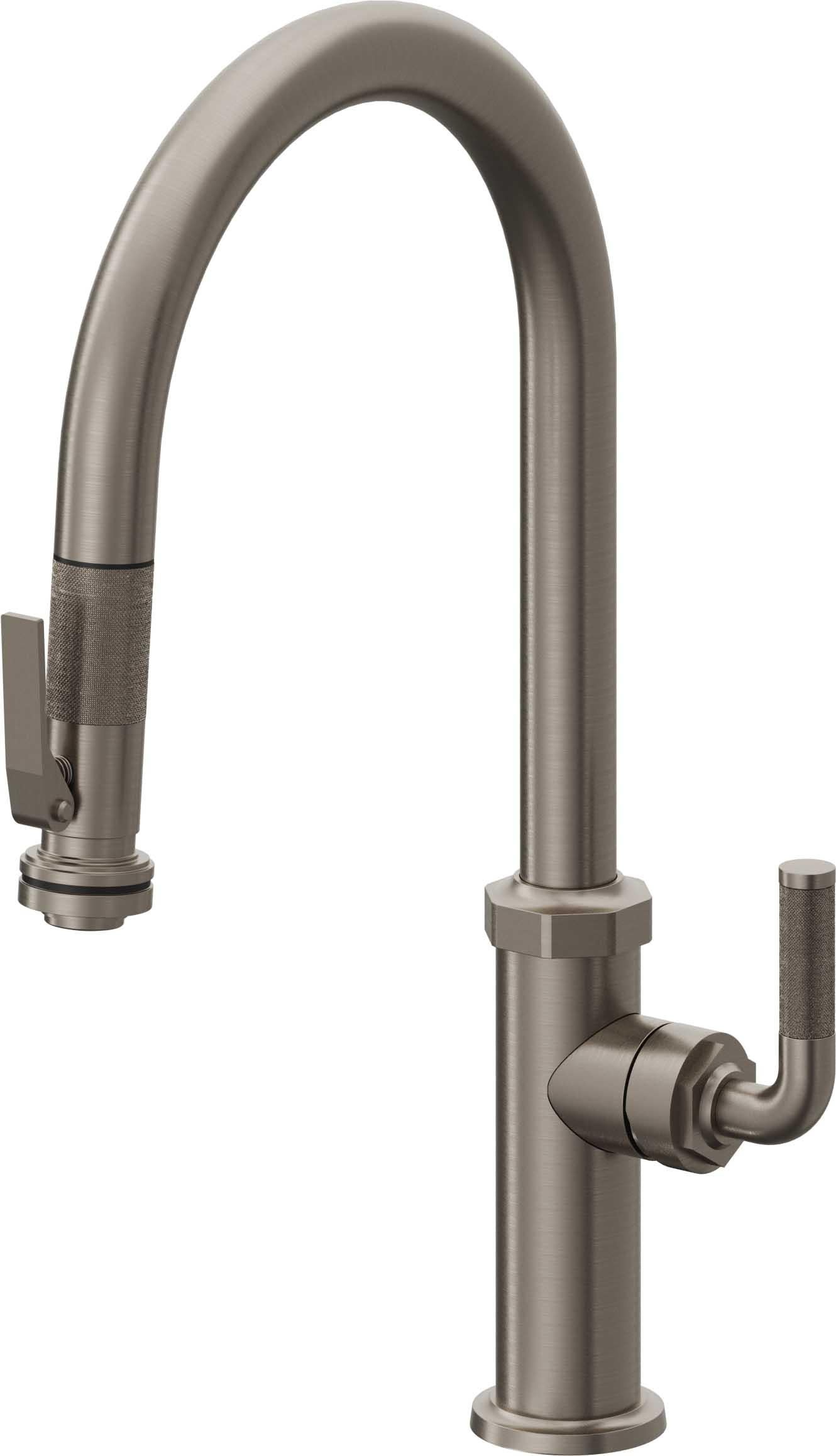 California Faucets Descanso Llave de Cocina con Rociador Extraíble hacia Abajo Industrial con Rociador de Compresión - High Pico en Arco - Grafito