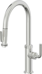 California Faucets Descanso Llave de Cocina con Rociador Extraíble hacia Abajo Industrial con Rociador de Compresión - High Pico en Arco - Cromo Pulido