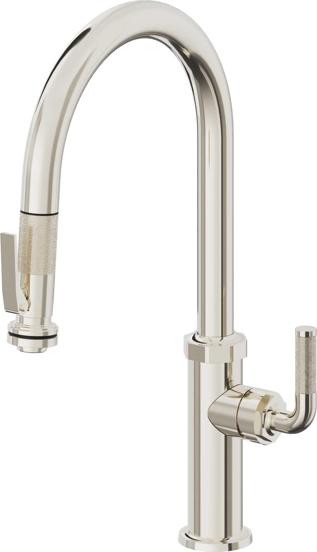 California Faucets Descanso Llave de Cocina con Rociador Extraíble hacia Abajo Industrial con Rociador de Compresión - High Pico en Arco - Níquel Pulido