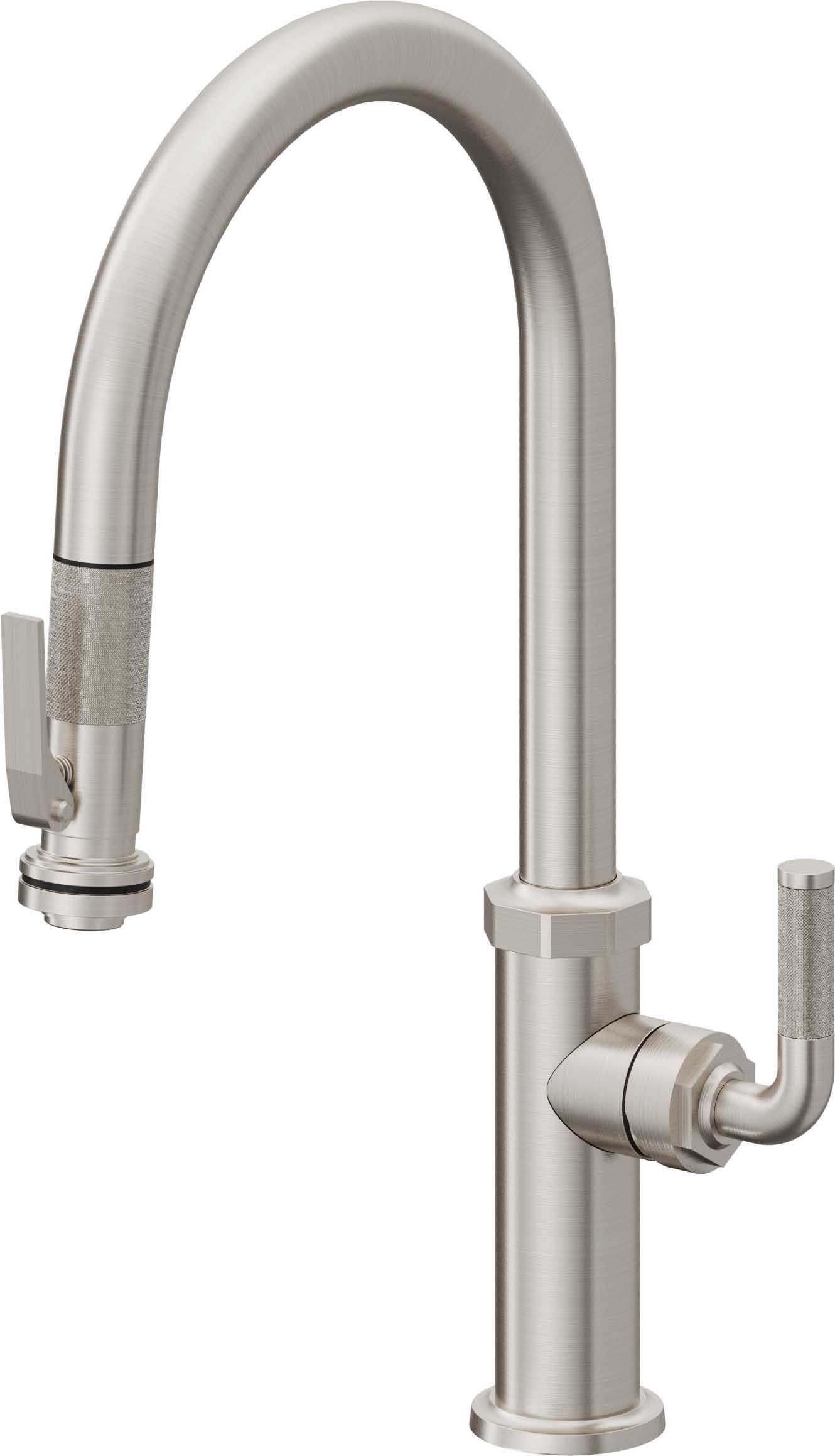 California Faucets Descanso Llave de Cocina con Rociador Extraíble hacia Abajo Industrial con Rociador de Compresión - High Pico en Arco - Acero Inoxidable Ultra