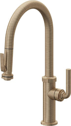 California Faucets Descanso Llave de Cocina con Rociador Extraíble hacia Abajo Industrial con Rociador de Compresión - High Pico en Arco - Latón Antiguo Mate