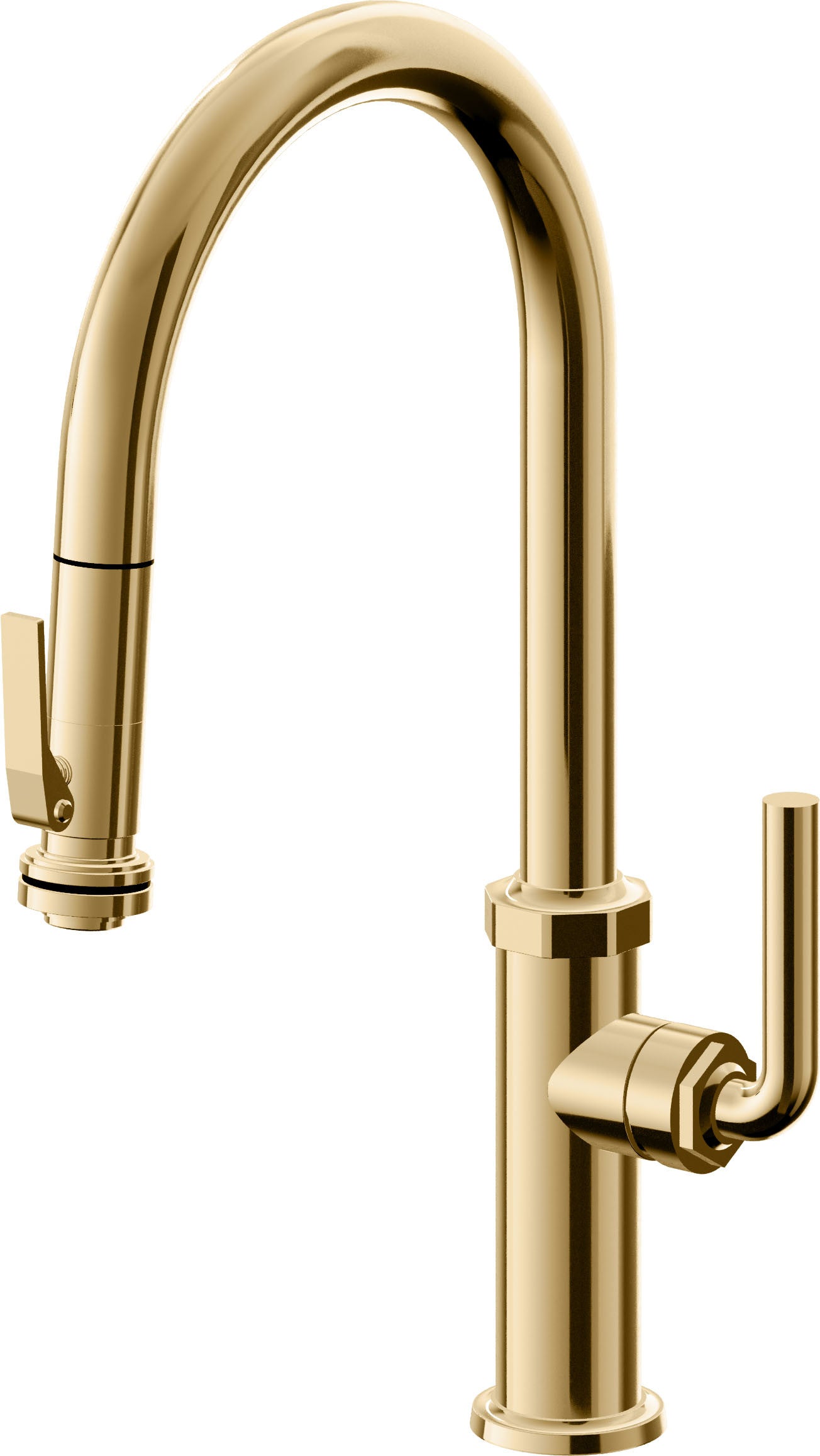 California Faucets Descanso Llave de Cocina con Rociador Extraíble hacia Abajo Industrial con Rociador de Compresión - High Pico en Arco - Oro Francés