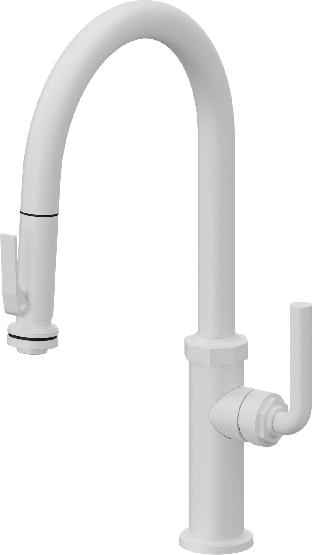 California Faucets Descanso Llave de Cocina con Rociador Extraíble hacia Abajo Industrial con Rociador de Compresión - High Pico en Arco - Blanco Mate