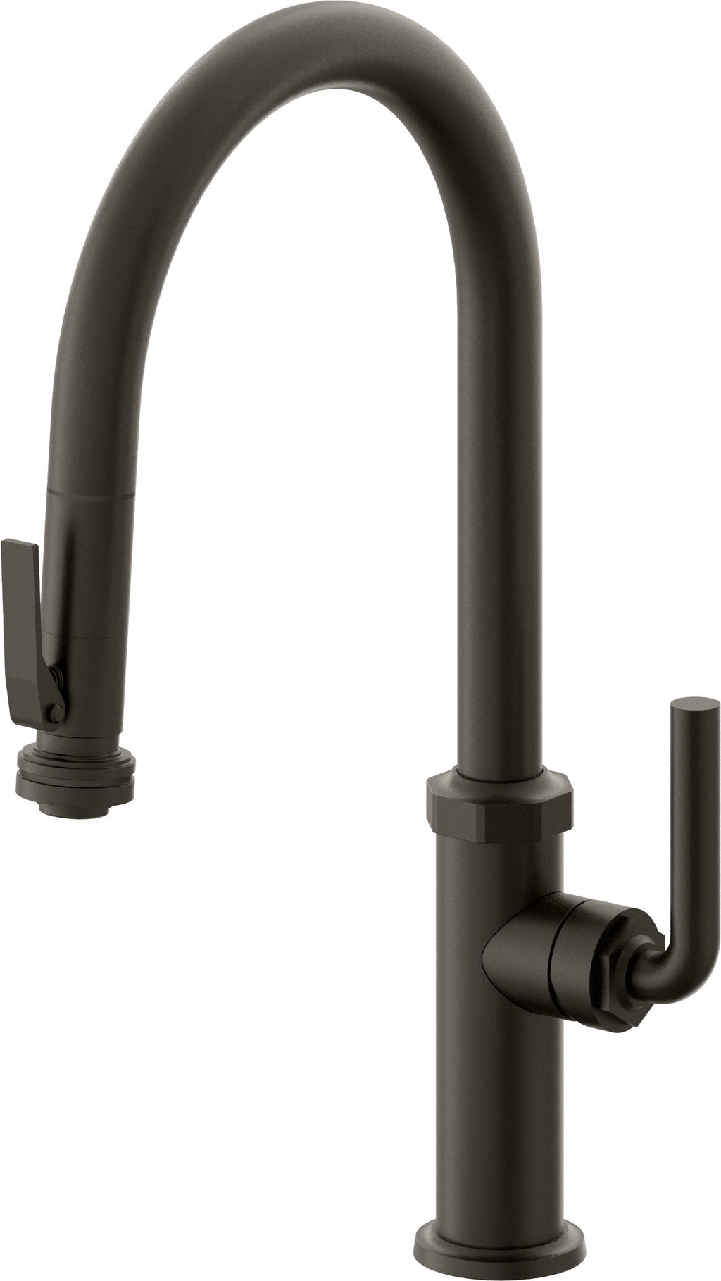 California Faucets Descanso Llave de Cocina con Rociador Extraíble hacia Abajo Industrial con Rociador de Compresión - High Pico en Arco - Bronce Oscuro