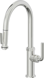 California Faucets Descanso Llave de Cocina con Rociador Extraíble hacia Abajo Industrial con Rociador de Compresión - High Pico en Arco - Cromo Pulido