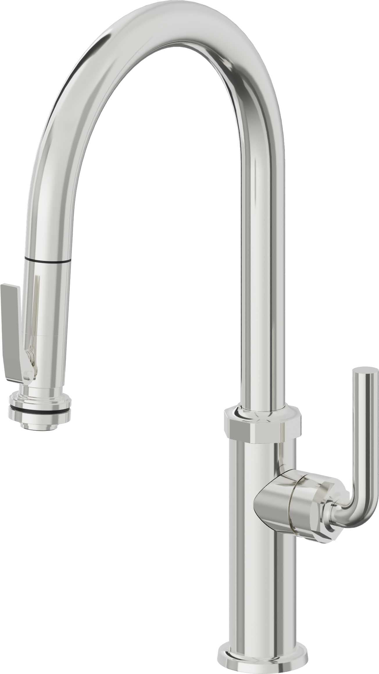 California Faucets Descanso Llave de Cocina con Rociador Extraíble hacia Abajo Industrial con Rociador de Compresión - High Pico en Arco - Cromo Pulido