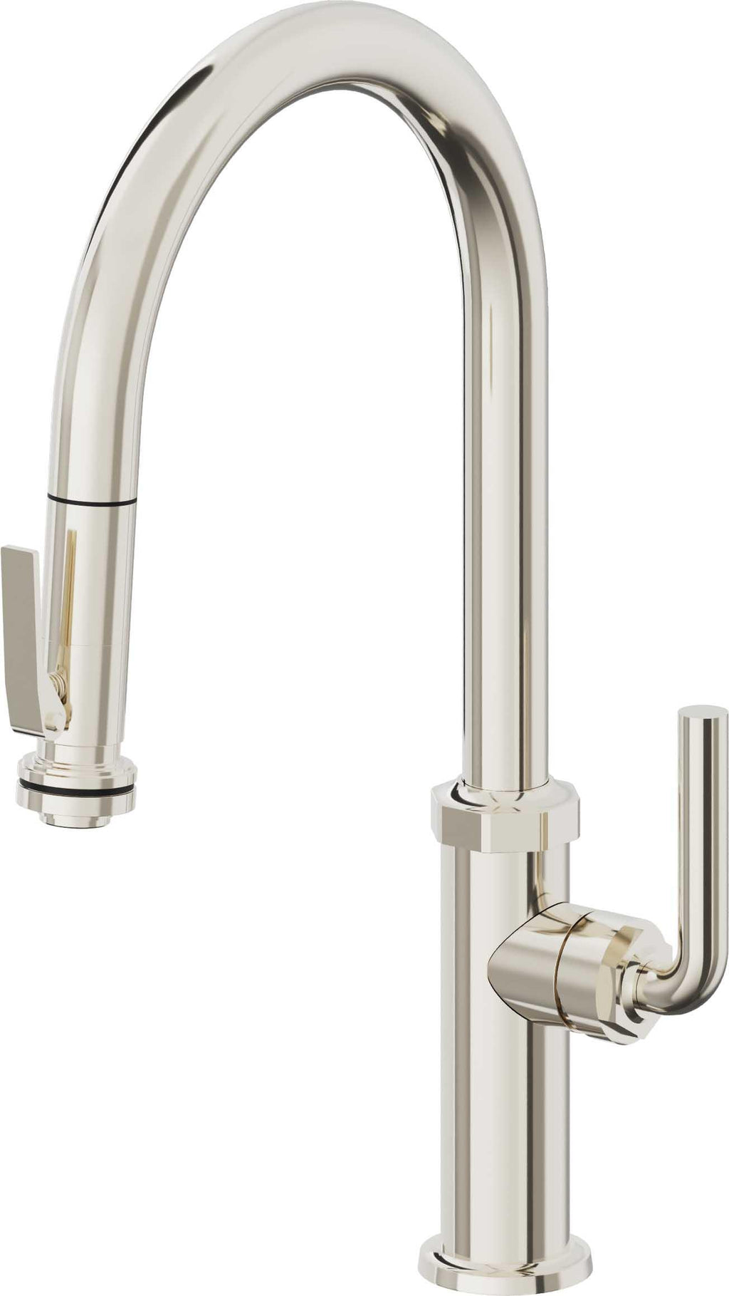 California Faucets Descanso Llave de Cocina con Rociador Extraíble hacia Abajo Industrial con Rociador de Compresión - High Pico en Arco - Níquel Pulido