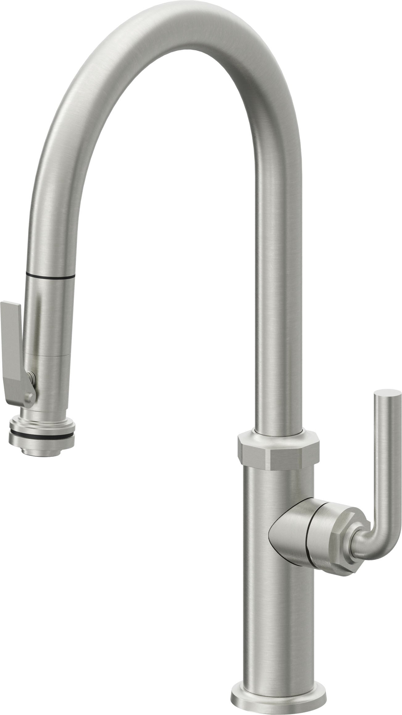California Faucets Descanso Llave de Cocina con Rociador Extraíble hacia Abajo Industrial con Rociador de Compresión - High Pico en Arco - Cromo Satinado