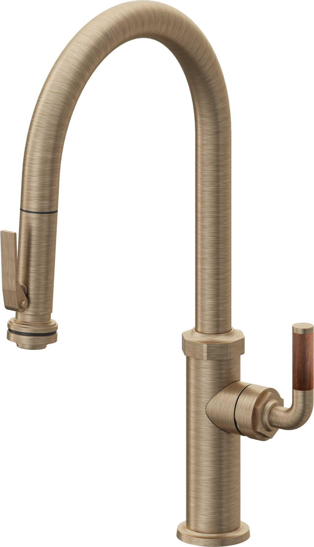 California Faucets Descanso Llave de Cocina con Rociador Extraíble hacia Abajo Industrial con Rociador de Compresión - High Pico en Arco - Latón Antiguo Mate