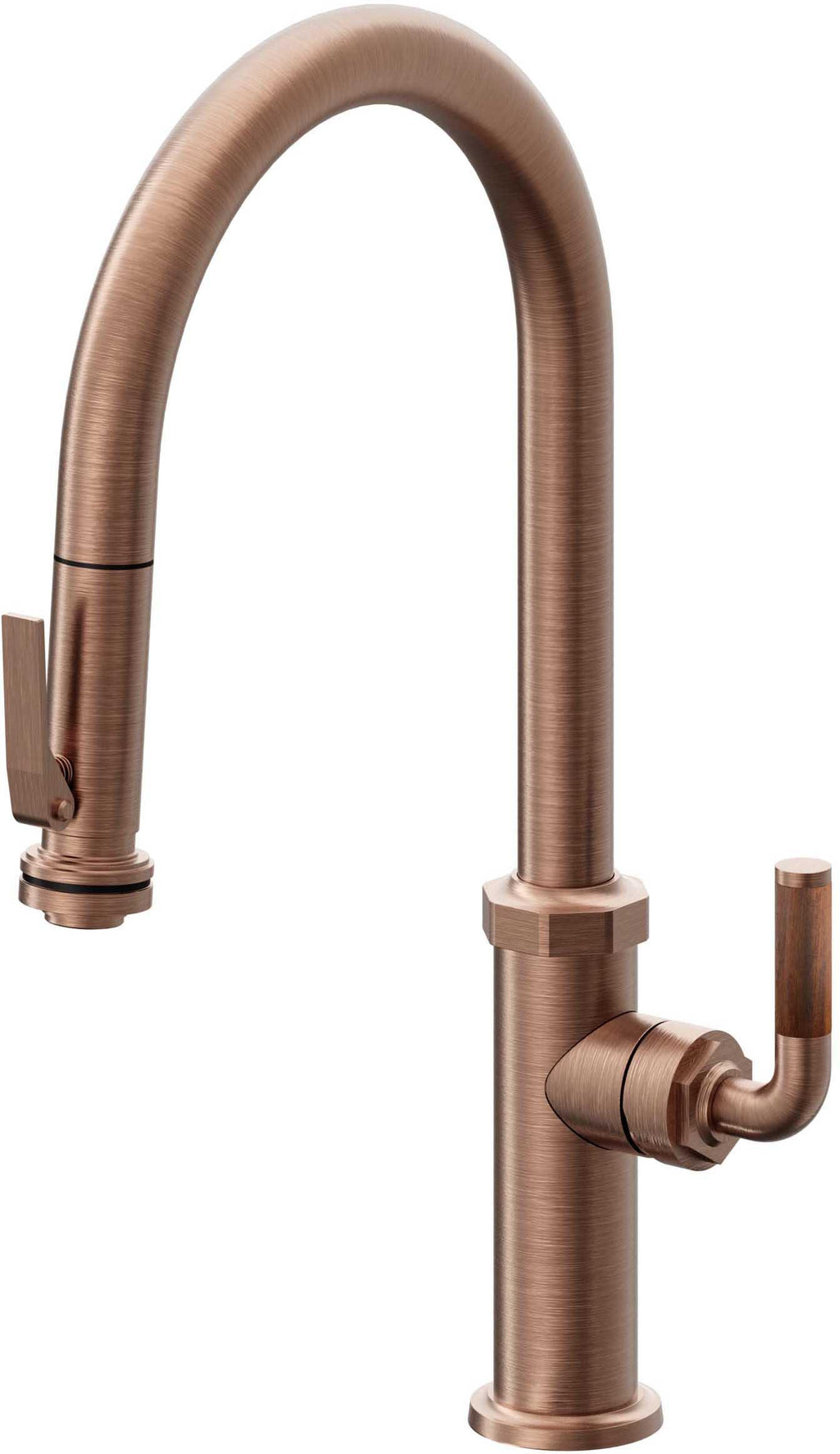 California Faucets Descanso Llave de Cocina con Rociador Extraíble hacia Abajo Industrial con Rociador de Compresión - High Pico en Arco - Cobre Antiguo Mate