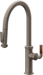California Faucets Descanso Llave de Cocina con Rociador Extraíble hacia Abajo Industrial con Rociador de Compresión - High Pico en Arco - Níquel Antiguo Mate