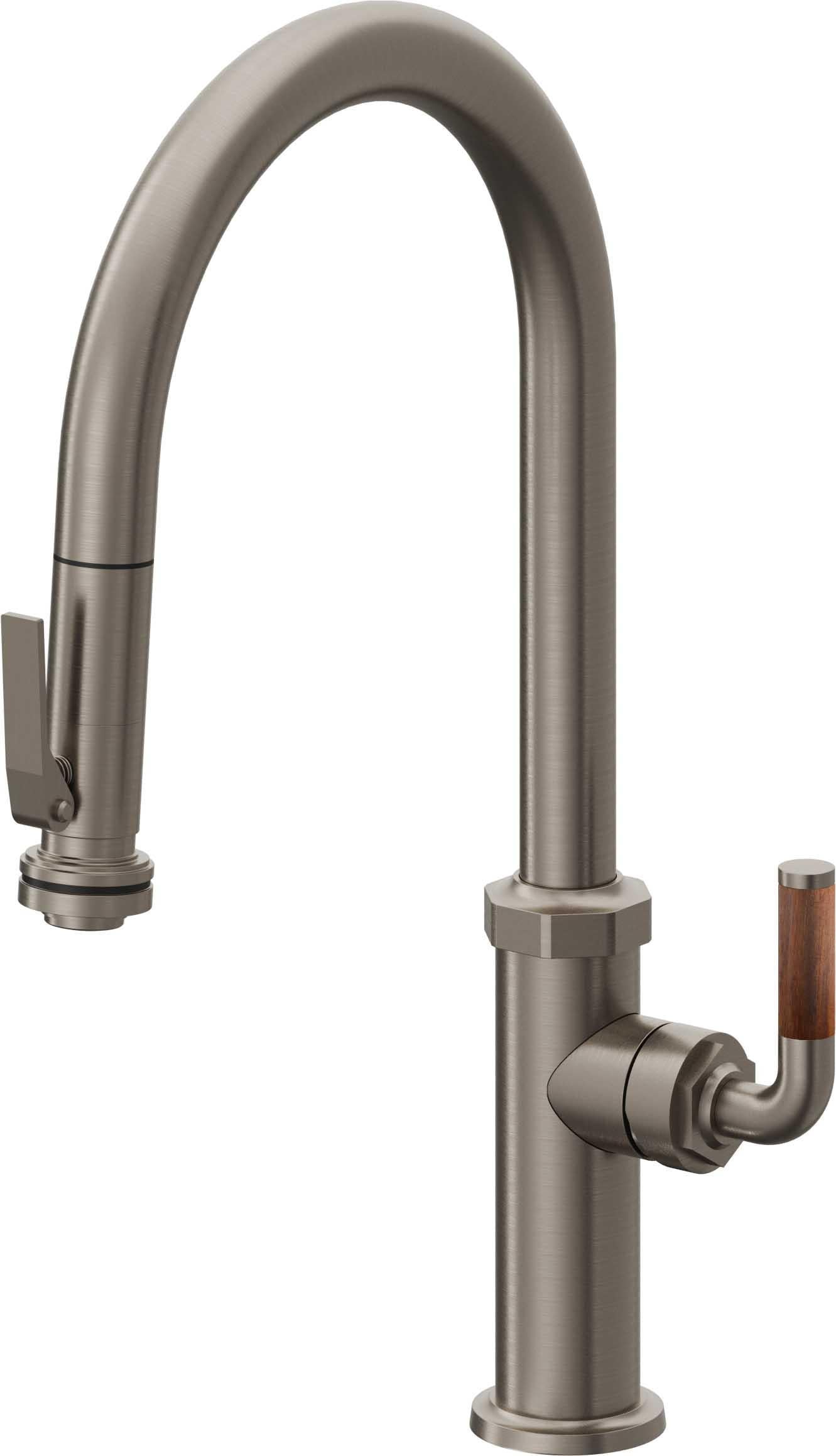 California Faucets Descanso Llave de Cocina con Rociador Extraíble hacia Abajo Industrial con Rociador de Compresión - High Pico en Arco - Grafito
