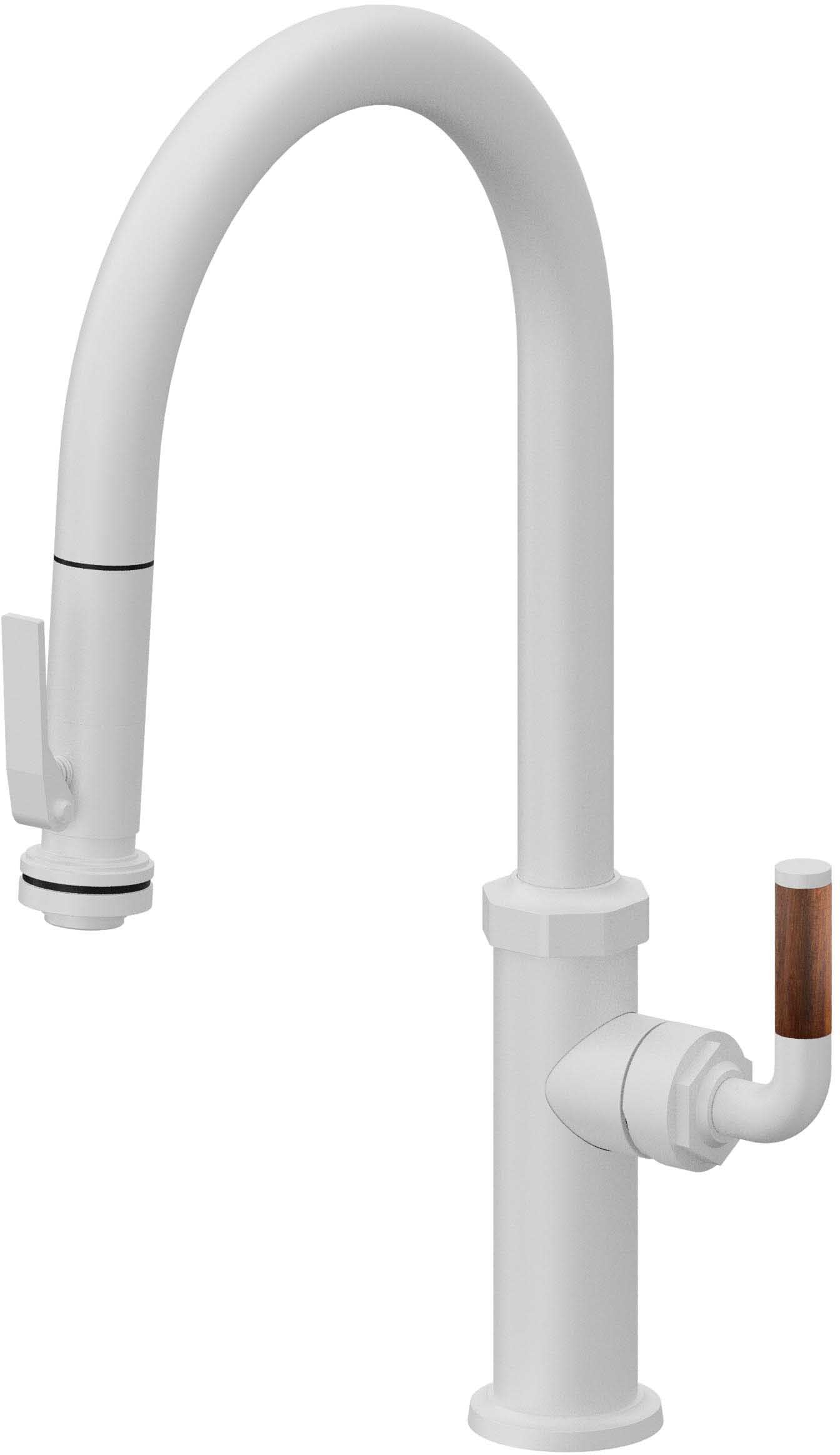 California Faucets Descanso Llave de Cocina con Rociador Extraíble hacia Abajo Industrial con Rociador de Compresión - High Pico en Arco - Blanco Mate