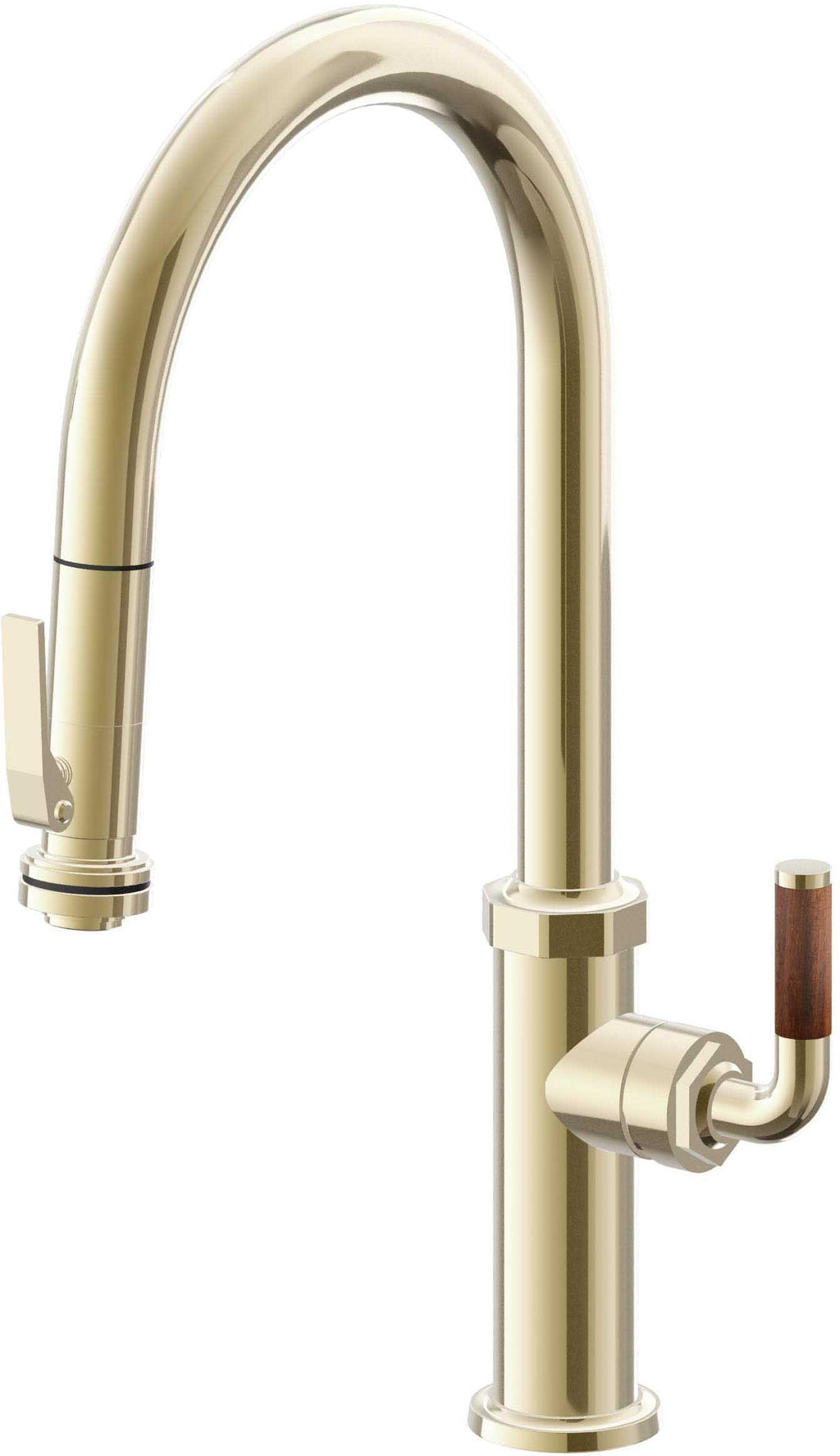 California Faucets Descanso Llave de Cocina con Rociador Extraíble hacia Abajo Industrial con Rociador de Compresión - High Pico en Arco - Latón Pulido