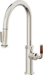California Faucets Descanso Llave de Cocina con Rociador Extraíble hacia Abajo Industrial con Rociador de Compresión - High Pico en Arco - Níquel Pulido