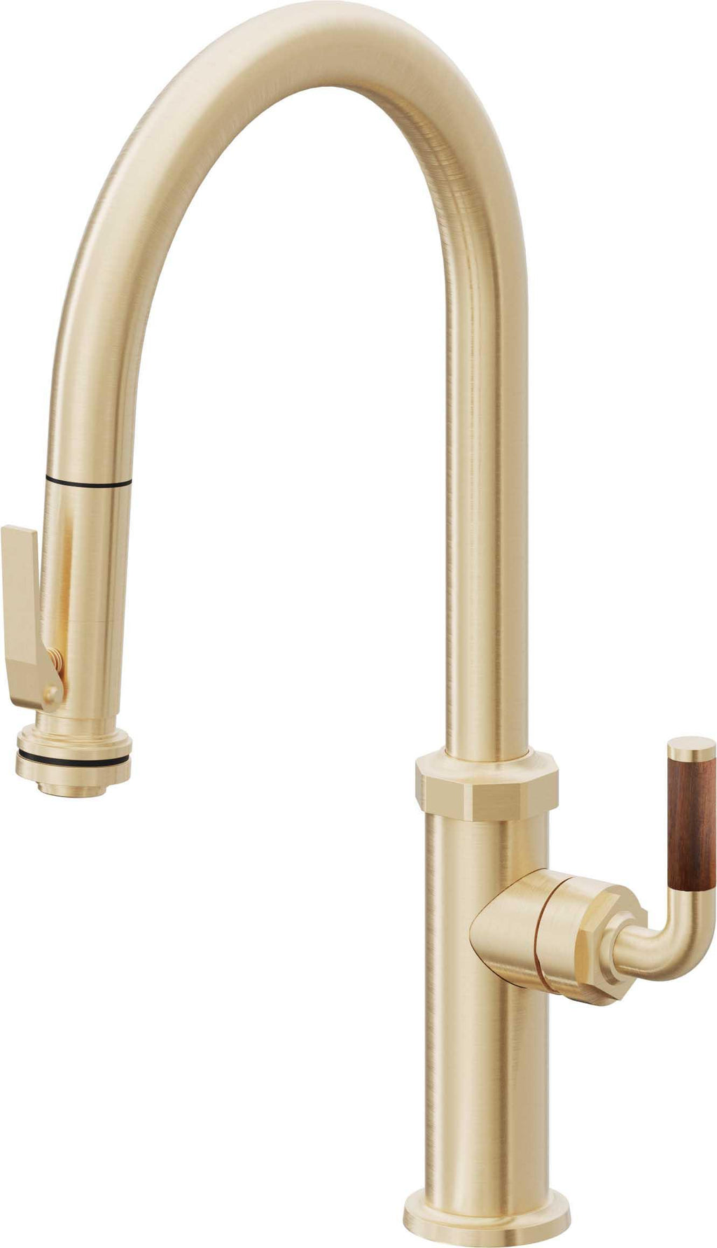 California Faucets Descanso Llave de Cocina con Rociador Extraíble hacia Abajo Industrial con Rociador de Compresión - High Pico en Arco - Latón Satinado