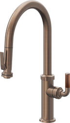 California Faucets Descanso Llave de Cocina con Rociador Extraíble hacia Abajo Industrial con Rociador de Compresión - High Pico en Arco - Bronce Satinado