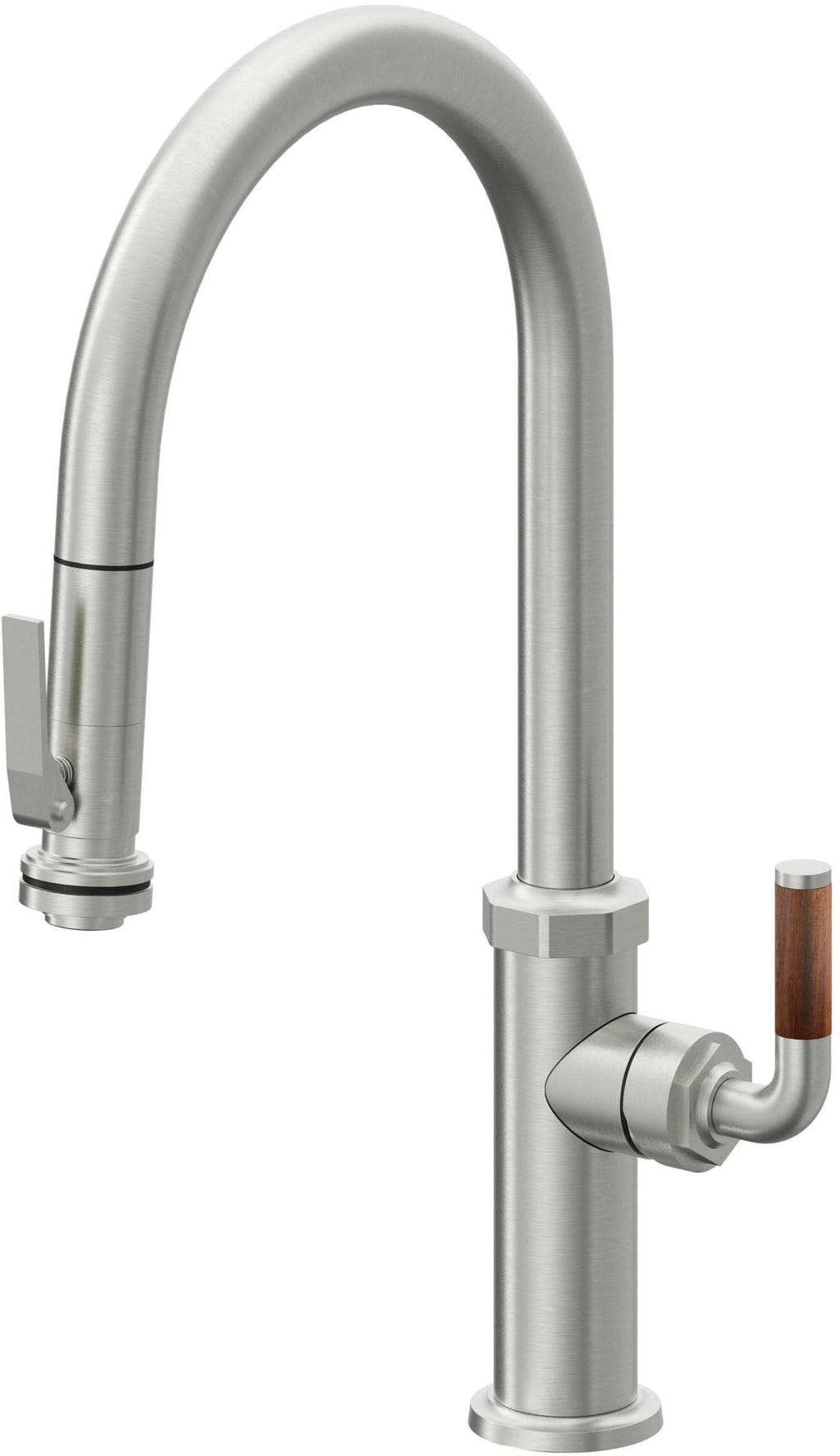 California Faucets Descanso Llave de Cocina con Rociador Extraíble hacia Abajo Industrial con Rociador de Compresión - High Pico en Arco - Cromo Satinado