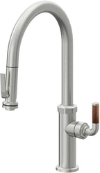 California Faucets Descanso Llave de Cocina con Rociador Extraíble hacia Abajo Industrial con Rociador de Compresión - High Pico en Arco - Cromo Satinado