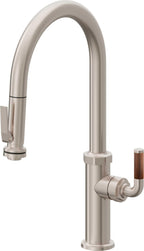 California Faucets Descanso Llave de Cocina con Rociador Extraíble hacia Abajo Industrial con Rociador de Compresión - High Pico en Arco - Níquel Satinado