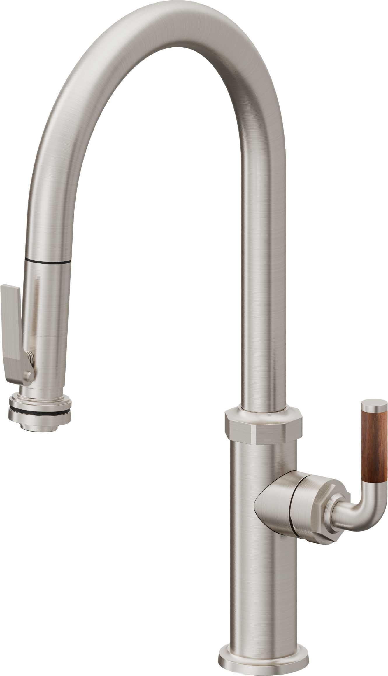 California Faucets Descanso Llave de Cocina con Rociador Extraíble hacia Abajo Industrial con Rociador de Compresión - High Pico en Arco - Acero Inoxidable Ultra